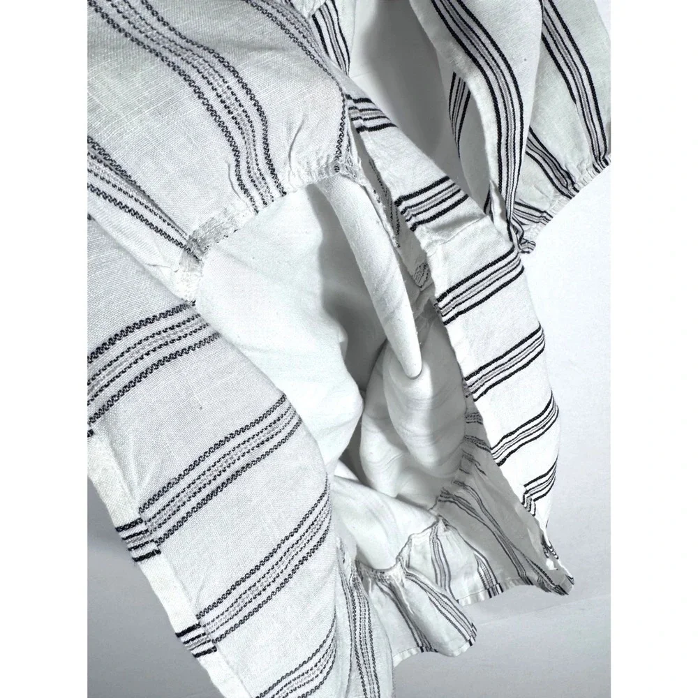 Sugar Lips Striped Linen Smocked Cottagecore Ruffle Mini Dress Approx. Med‎